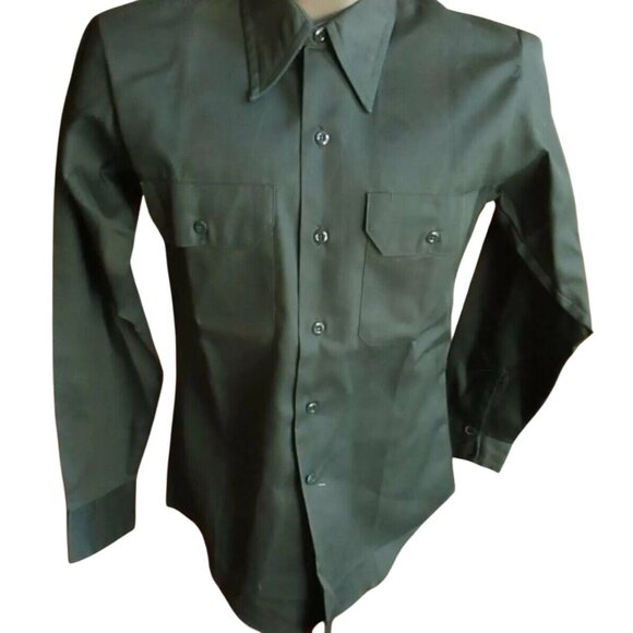 NOS SMALL 14.5 LS True Vtg 70s WASHINGTON DEE CEE UNION MADE Work Shirt GREEN - Picture 3 of 6